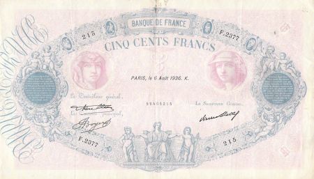 France 500 Francs Rose et Bleu - 06-08-1936 Série F.2377 - TTB