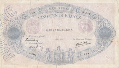 France 500 Francs Rose et Bleu - 07-12-1939 Série Q.3844