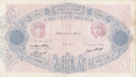 France 500 Francs Rose et Bleu - 08-06-1936 Série T.2380 - TTB