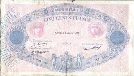 France 500 Francs Rose et Bleu - 09-01-1928 Série U.1039