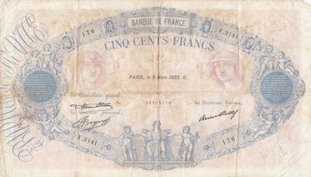 France 500 Francs Rose et Bleu - 09-03-1933 - Série F.2141