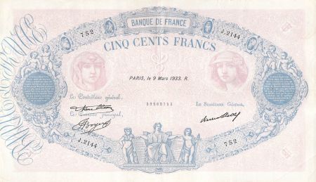 France 500 Francs Rose et Bleu - 09-03-1933 Série J.2144 - TTB