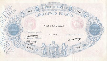 France 500 Francs Rose et Bleu - 09-03-1933 Série K.2149 - TTB