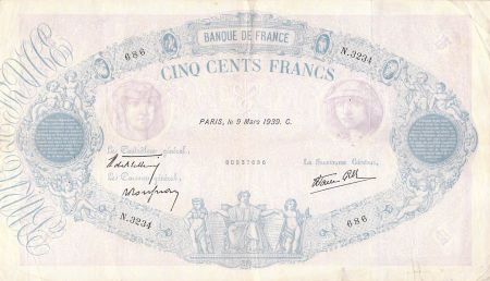 France 500 Francs Rose et Bleu - 09-03-1939 Série N.3234 - TB+