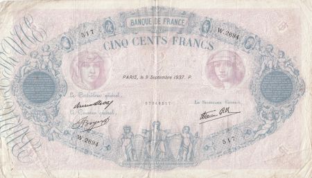 France 500 Francs Rose et Bleu - 09-09-1937 Série W.2694