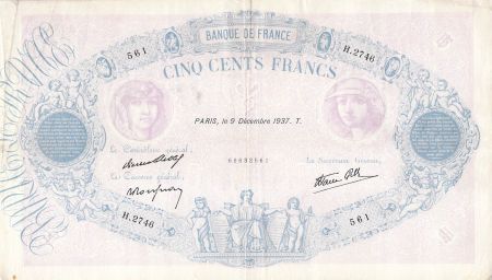 France 500 Francs Rose et Bleu - 09-12-1937 Série H.2746 - TTB