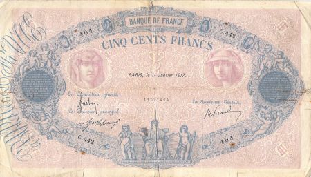 France 500 Francs Rose et Bleu - 11-01-1917 Série C.442 - B+