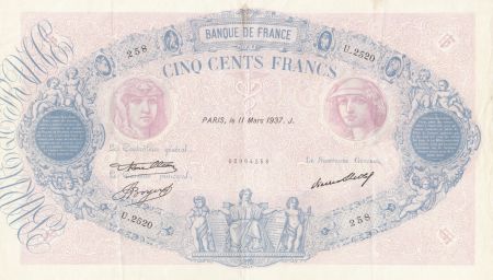 France 500 Francs Rose et Bleu - 11-03-1937 Série U.2520 - TTB+