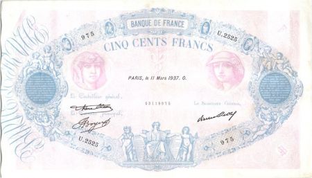France 500 Francs Rose et Bleu - 11-03-1937 Série U.2525