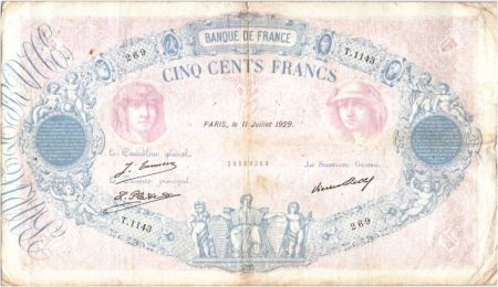 France 500 Francs Rose et Bleu - 11-07-1929 Série T.1143