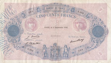 France 500 Francs Rose et Bleu - 11-09-1926 - Série K.854
