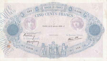 France 500 Francs Rose et Bleu - 12-01-1939 Série A.3159