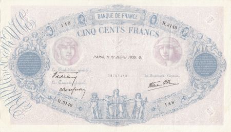 France 500 Francs Rose et Bleu - 12/01/1939 Série H3149