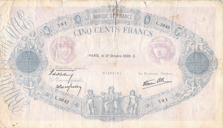 France 500 Francs Rose et Bleu - 12-10-1939 Série L.3642 - B