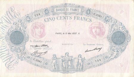 France 500 Francs Rose et Bleu - 13-05-1937 Série C.2581 - TTB