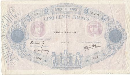 France 500 Francs Rose et Bleu - 14-04-1938 Serial S.2817