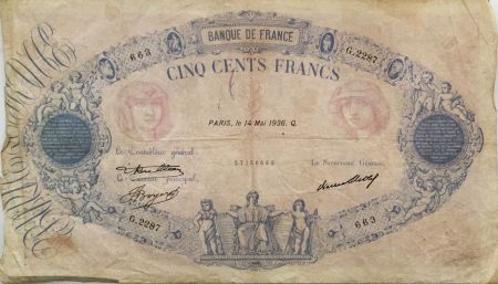 France 500 Francs Rose et Bleu - 14-05-1936 Série G.2287 - PTB