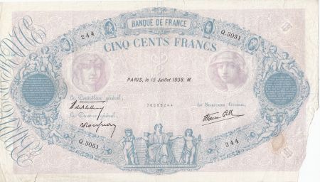 France 500 Francs Rose et Bleu - 15-07-1938 - Série Q.3051