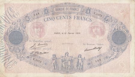 France 500 Francs Rose et Bleu - 16-02-1928 Série V.1072