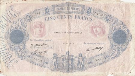 France 500 Francs Rose et Bleu - 16-02-1933 - Série J.2104