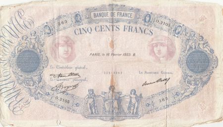 France 500 Francs Rose et Bleu - 16-02-1933 - Série O.2105