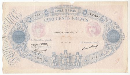 France 500 Francs Rose et Bleu - 18-05-1933 Série Y.2220 - p.TB