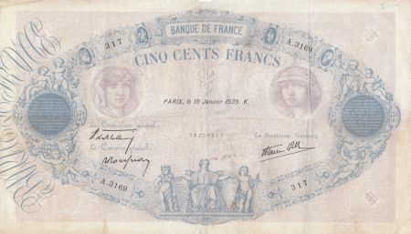France 500 Francs Rose et Bleu - 19-01-1939 Série A.3169