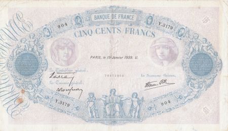France 500 Francs Rose et Bleu - 19-01-1939 Série Y.3179