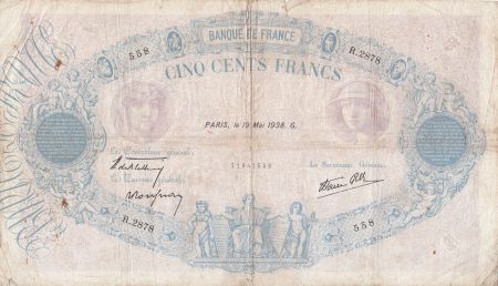 France 500 Francs Rose et Bleu - 19-05-1938 - Série R.2878