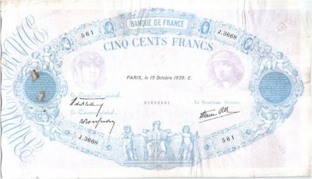France 500 Francs Rose et Bleu - 19-10-1939 Série J.3668