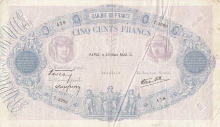 France 500 Francs Rose et Bleu - 1939 - T3282