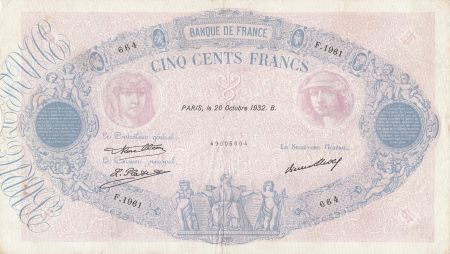 France 500 Francs Rose et Bleu - 20-10-1932 Série F.1961