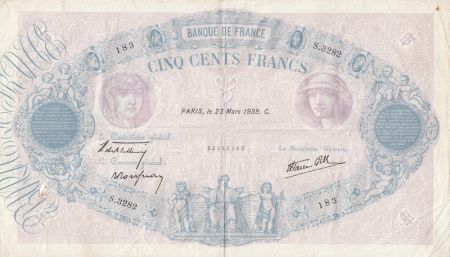 France 500 Francs Rose et Bleu - 23-03-1939 Série S.3282
