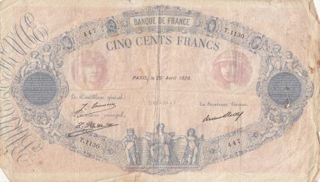 France 500 Francs Rose et Bleu - 25-04-1928 - Série T.1130