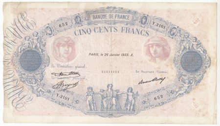 France 500 Francs Rose et Bleu - 26-01-1933 Série Y.2101- p.TB