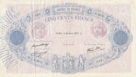 France 500 Francs Rose et Bleu - 26-08-1937 Série D.2679 - TTB