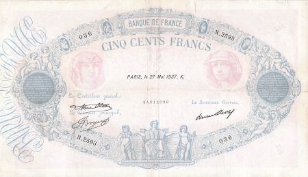 France 500 Francs Rose et Bleu - 27-05-1937 Série N.2593 - TB