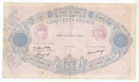 France 500 Francs Rose et Bleu - 29-10-1936 Série E.2450 - P.TB