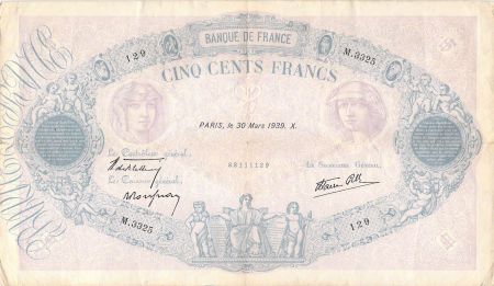 France 500 Francs Rose et Bleu - 30-03-1939 Série M.3325 - TB+