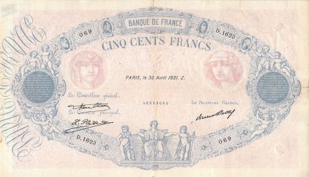 France 500 Francs Rose et Bleu - 30-04-1931 Série D.1623 - TB