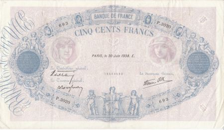 France 500 Francs Rose et Bleu - 30-06-1938 Série P.3020