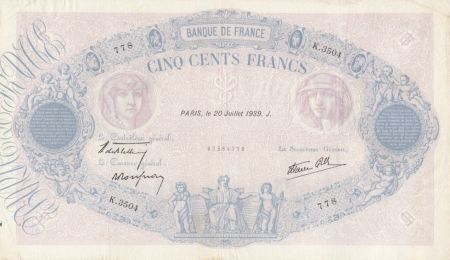 France 500 Francs Rose et Bleu - K.3504 - 1939
