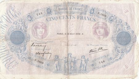 France 500 Francs Rose et Bleu modifié - 14-04-1938 - Série P.2809