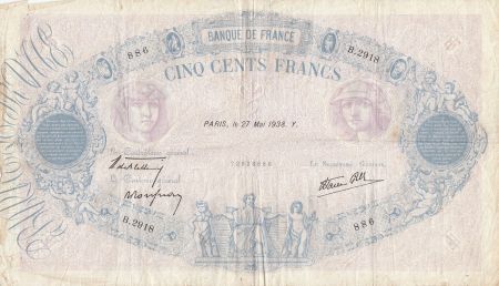 France 500 Francs Rose et Bleu modifié - 27-05-1938 - Série B.2918