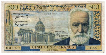 France 500 Francs Victor Hugo - 02-09-1954 - Série Y.44 - PTB