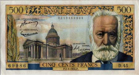 France 500 Francs Victor Hugo - 02-09-1954 Série D.45