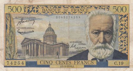 France 500 Francs Victor Hugo - 04-03-1954 Série C.19 - TB