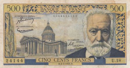 France 500 Francs Victor Hugo - 04-03-1954 Série U.18 - TB
