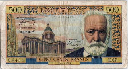 France 500 Francs Victor Hugo - 06-01-1955 Série K.67