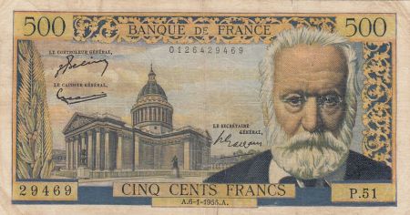 France 500 Francs Victor Hugo - 06-01-1955 Série P.51 - TB
